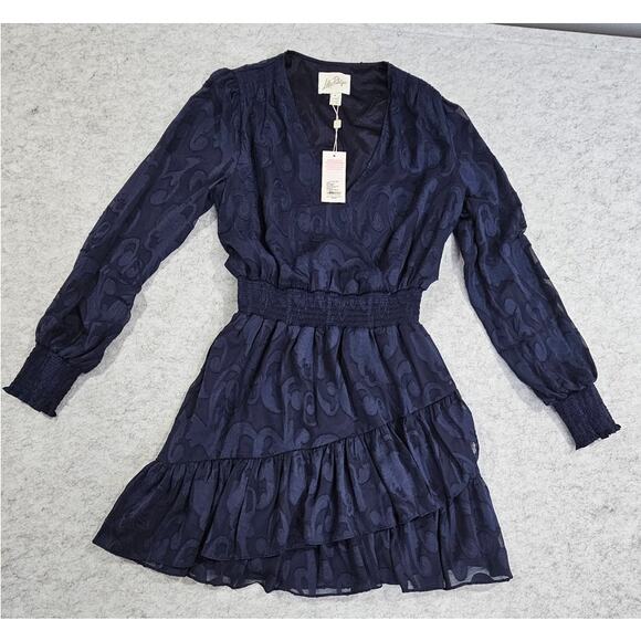 Lilly Pulitzer Dress Christiana Long Sleeve Ruffle Poly Crepe Swirl Sz 8 NEW NWT - Picture 12 of 12